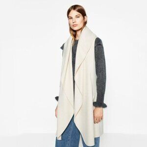 EUC Zara beige cream open front wool blend vest M